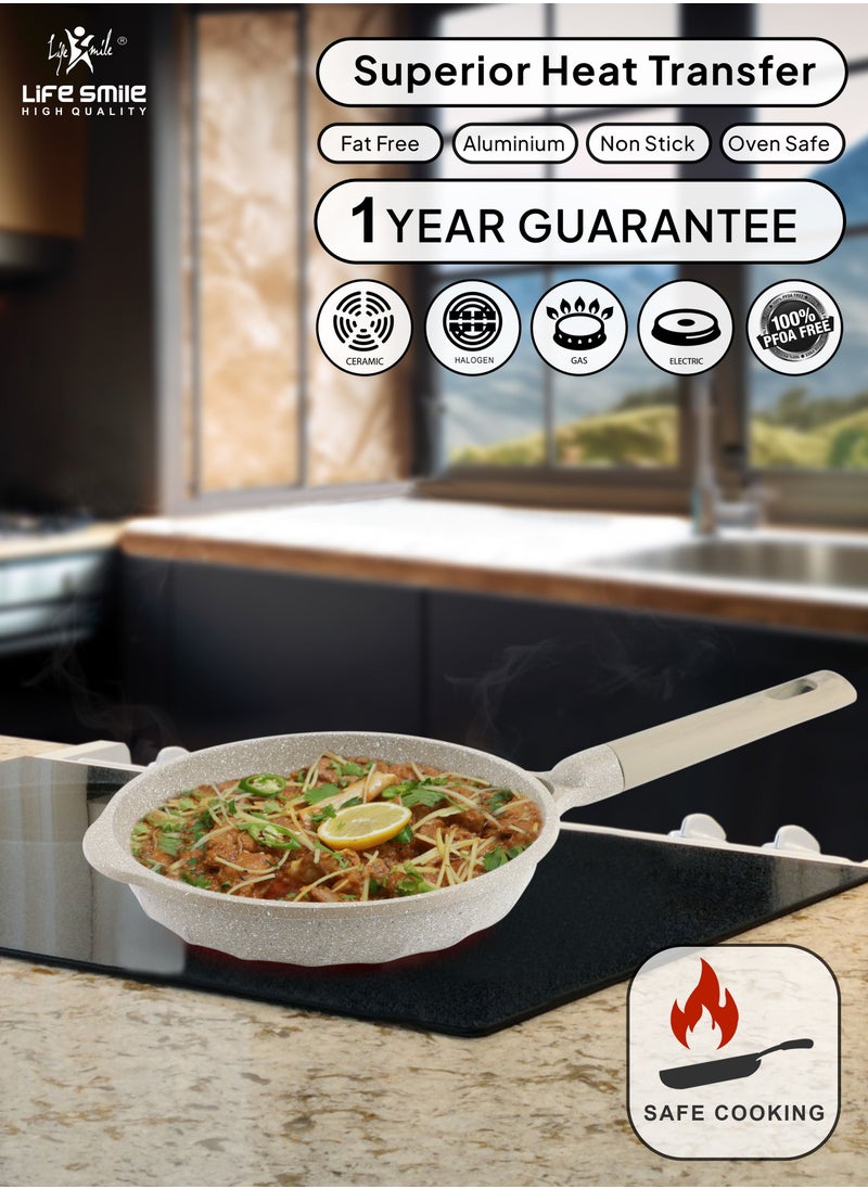 Life Smile - Fry Pan Set - Multi Layer Granite Fry Pan - Include 20 CM, 24 CM, 28 CM Non Stick Pan - Heat-Resistant Handle Hanging Loop - Induction bottom (Dark Green) - Image 1