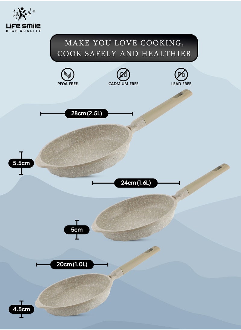 Life Smile - Fry Pan Set - Multi Layer Granite Fry Pan - Include 20 CM, 24 CM, 28 CM Non Stick Pan - Heat-Resistant Handle Hanging Loop - Induction bottom (Dark Green) - Image 1
