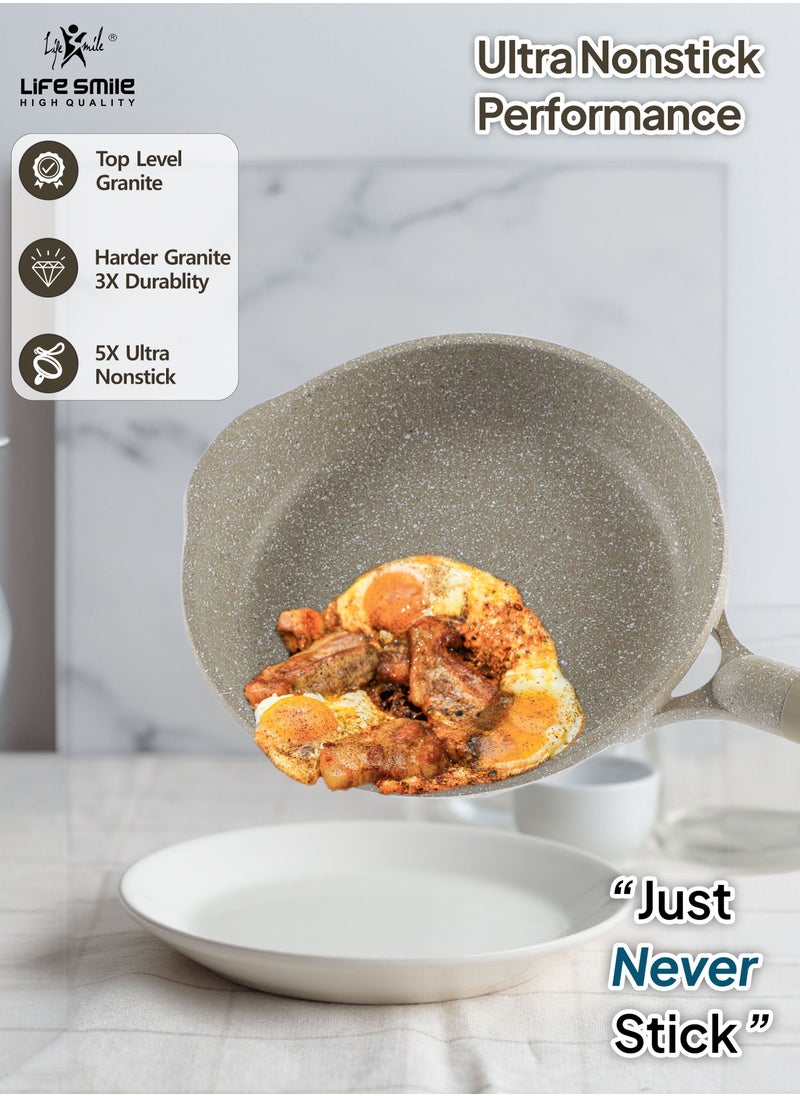 Life Smile - Fry Pan Set - Multi Layer Granite Fry Pan - Include 20 CM, 24 CM, 28 CM Non Stick Pan - Heat-Resistant Handle Hanging Loop - Induction bottom (Dark Green) - Image 1