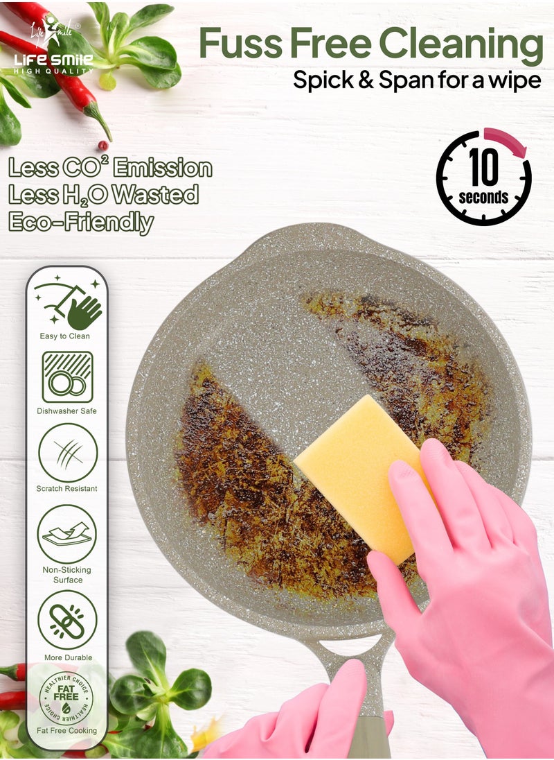 Life Smile - Fry Pan Set - Multi Layer Granite Fry Pan - Include 20 CM, 24 CM, 28 CM Non Stick Pan - Heat-Resistant Handle Hanging Loop - Induction bottom (Dark Green) - Image 1
