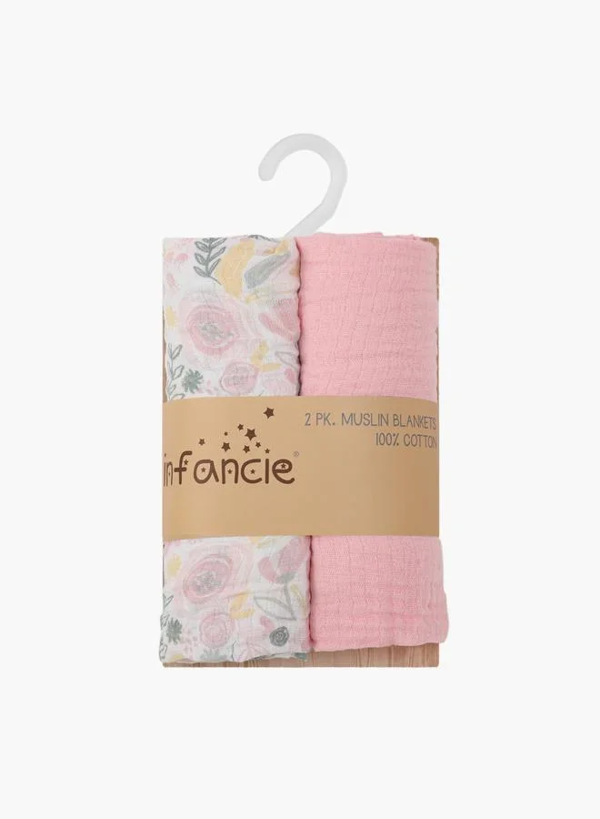 Luna & Lily Pack of 2 - Muslin Receiver - Pink, 0-2 Years, 101 x 91 Cm