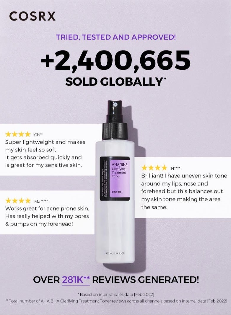 COSRX AHA/BHA Clarifying Treatment Toner  Facial Exfoliating Spray for Whiteheads Pores & Uneven Skin Korean Toner 150ml - Image 3