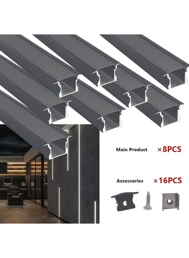 Silvery Alu White Cover LED Channel 1m 8pcs U Shaped Aluminum Strip Light System - Image 2