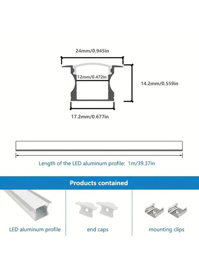 Silvery Alu White Cover LED Channel 1m 8pcs U Shaped Aluminum Strip Light System - Image 4