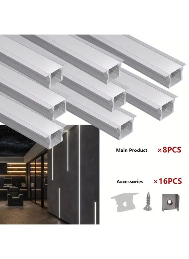 Silvery Alu White Cover LED Channel 1m 8pcs U Shaped Aluminum Strip Light System - Image 1