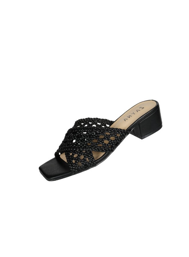 ZAYNA زينيا حذاء نسائي بكعب متوسط سهل الارتداء أسود - Image 3