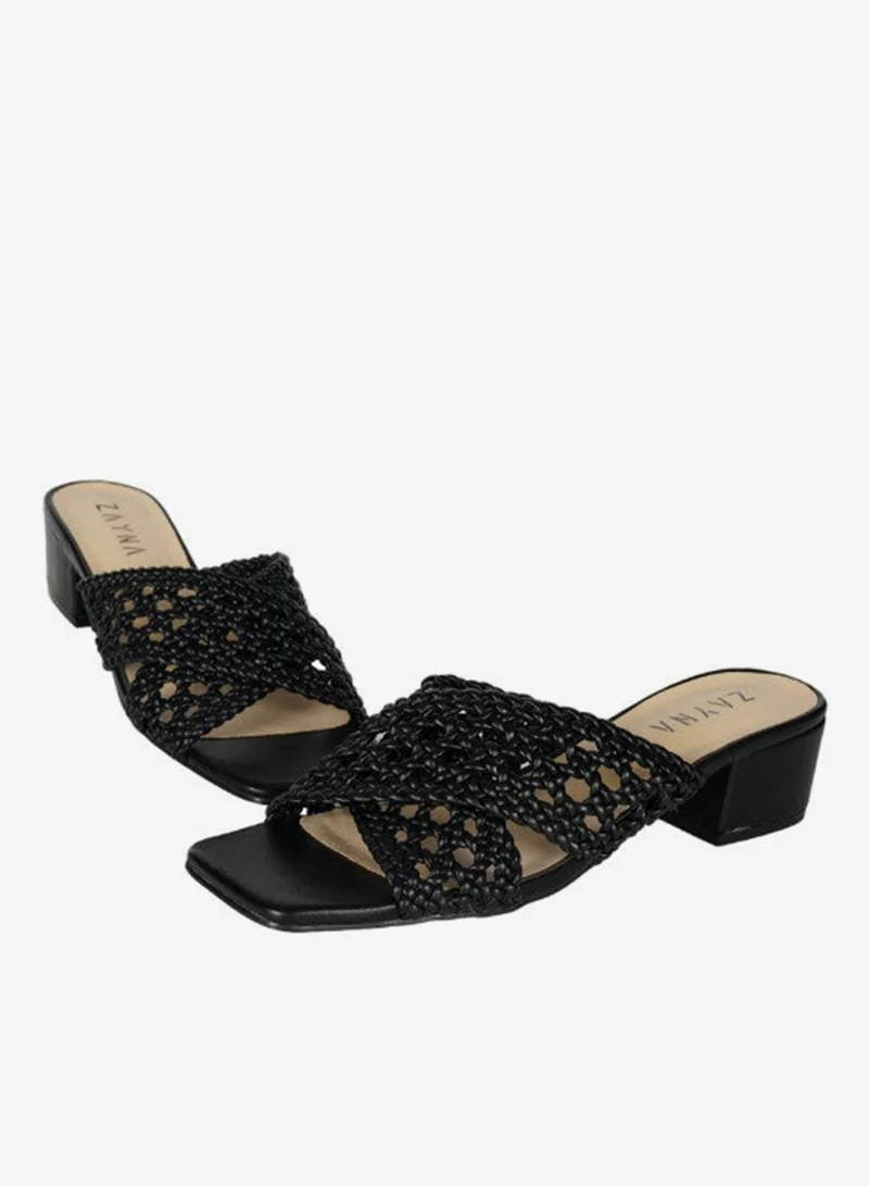 ZAYNA 221-25 Zayna Ladies  Fashion Mid Heel Slip on C-078 Black