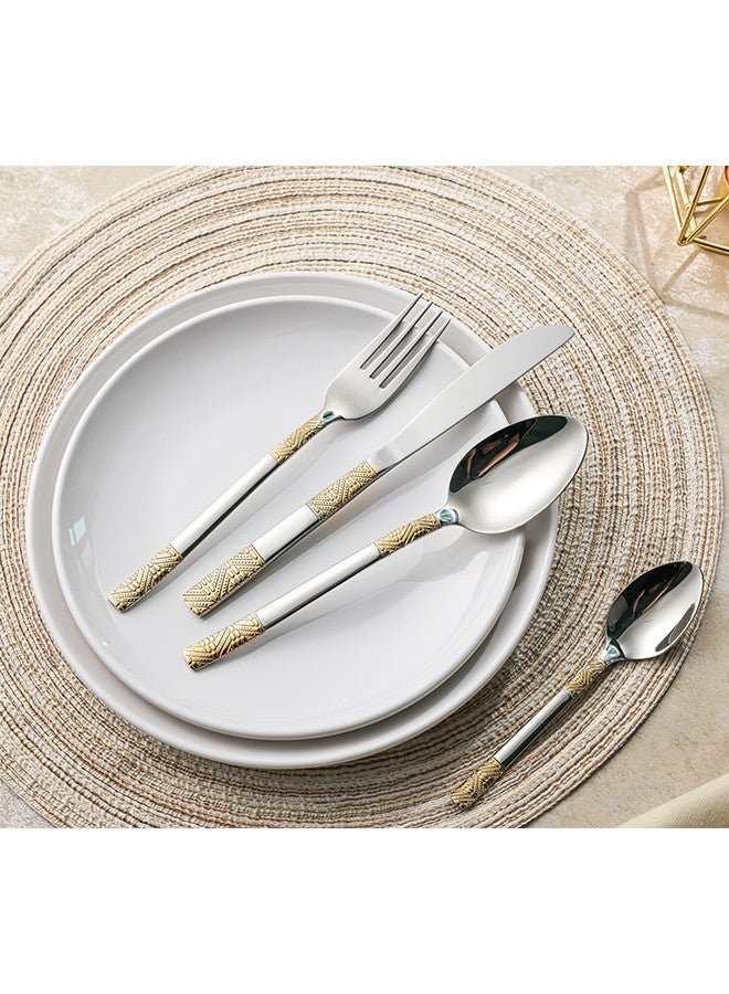ليون طقم ملاعق و شوك من الستانلس ستيل المقاوم للصدأ مكون من 16 قطعة باللون الفضي/الذهبي، يخدم 4 أشخاص - Image 2