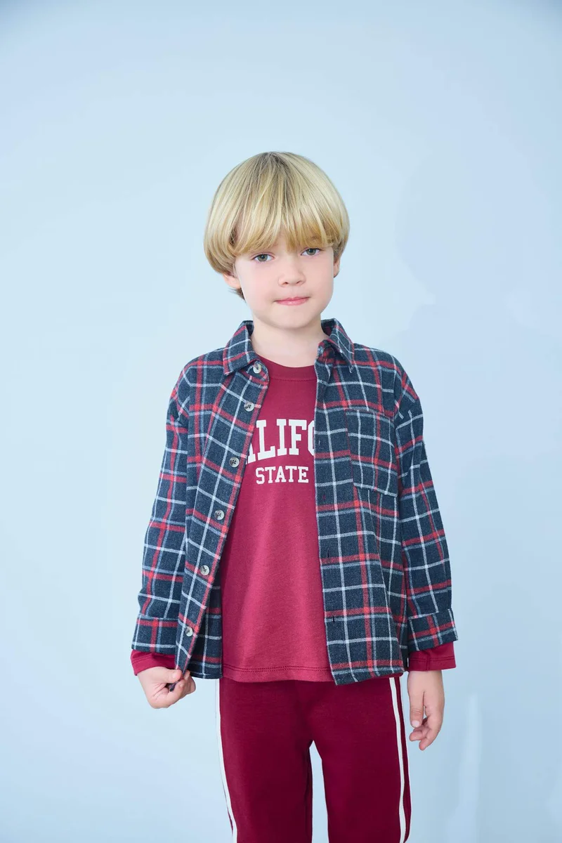 ديفاكتو Regular Fit Flanel Plaid Long Sleeve Shirt