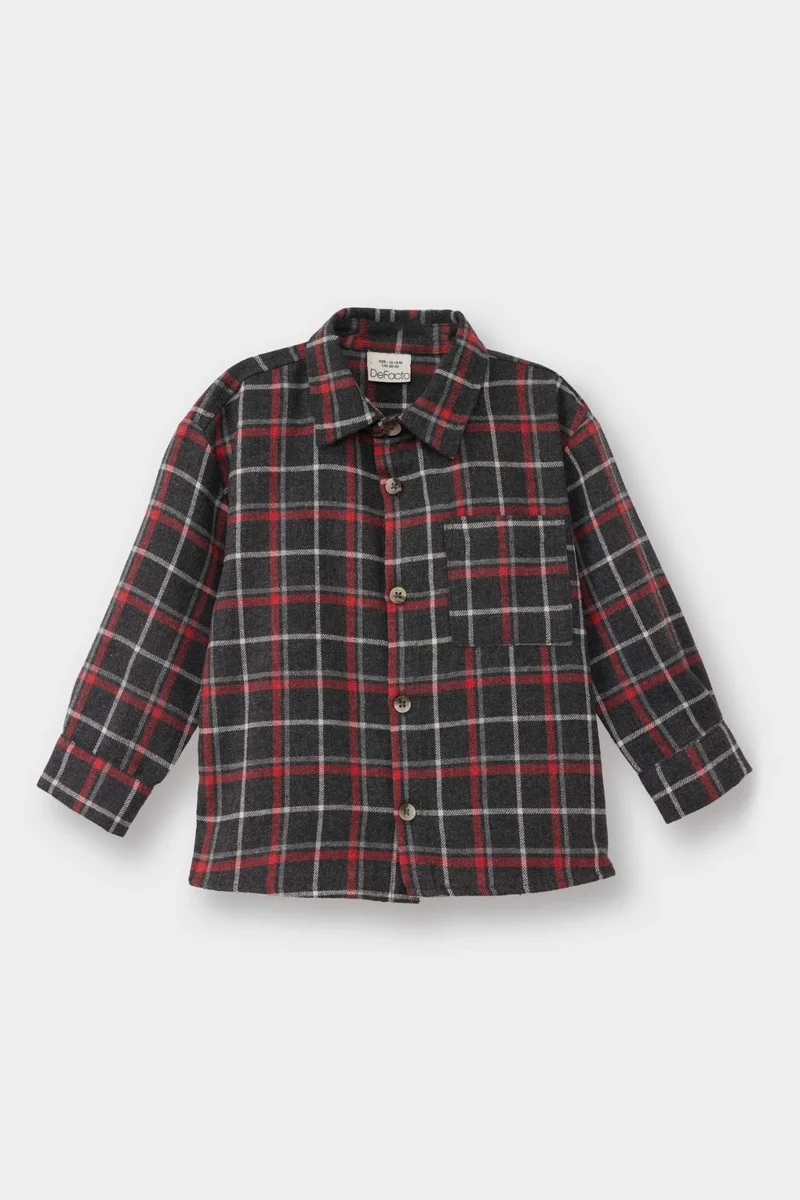 ديفاكتو Regular Fit Flanel Plaid Long Sleeve Shirt
