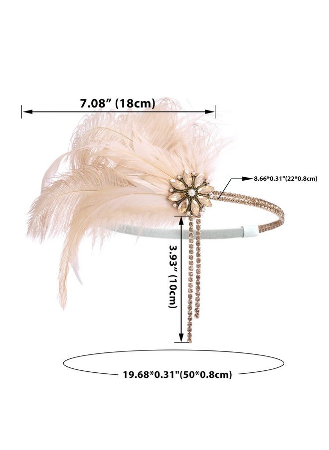 SWEETV SWEETV 1920s Headpiece Flapper Headband, Rhinestone Pearl Feather Hair Band Great Gatsby Headpiece Accessoreis for Women,Champagne  - Image 4