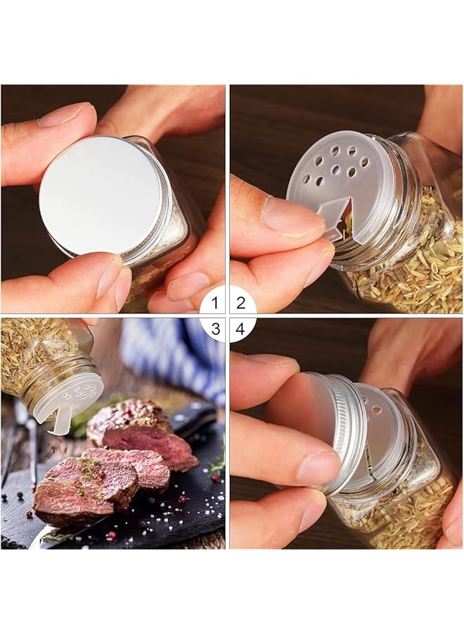 مونوبتيلون مجموعة من 24 قطعة من برطمانات التوابل الزجاجية مع ملصقات، وعاء توابل سعة 120 مل مع غطاء معدني وفلتر صب، وقلم تحديد/فرشاة/قمع سيليكون قابل للطي - Image 5