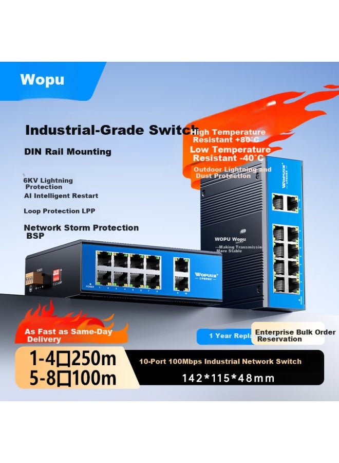 Wopu Industrial Grade Switch 5/8/10-port Gigabit Ethernet Din Rail Switch 6kv Lightning Protection High Temperature Resistant Optoelectronic Network Switch Ai Watchdog Gwjh1000m - Image 1