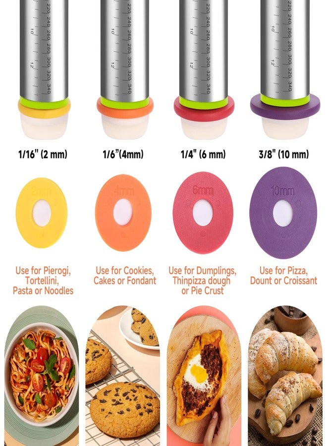 Olforce Stainless Steel Rolling Pin with Removable Thickness Rings for Baking Fondant, Pizza, Cookie, Bread, Pie Crusts,Roller Rod for Dough Thickness, 13.6" with 4 Multicolored Thickness Rings - Image 4