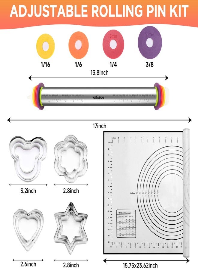 Olforce Stainless Steel Rolling Pin with Removable Thickness Rings for Baking Fondant, Pizza, Cookie, Bread, Pie Crusts,Roller Rod for Dough Thickness, 13.6" with 4 Multicolored Thickness Rings - Image 5