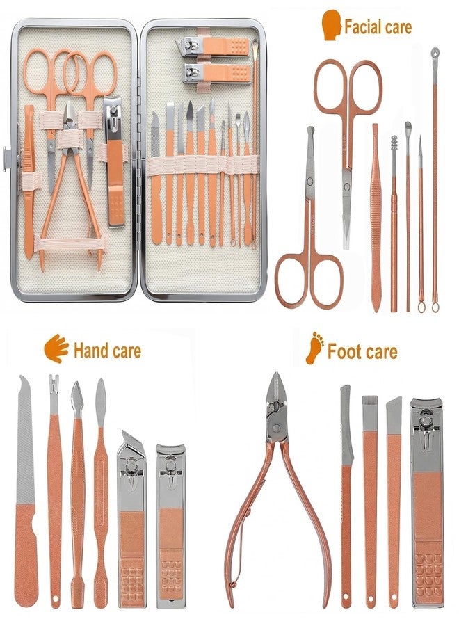 GDNK 18 in 1 Manicure Pedicure Kit Stainless Steel Nail Care Set with Nail Clipper, Scissors & Cuticle Tools Professional Grooming Kit for Men & Women With Travel Case (Rose Gold) - Image 3
