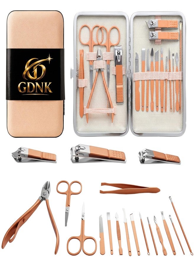 GDNK 18 in 1 Manicure Pedicure Kit Stainless Steel Nail Care Set with Nail Clipper, Scissors & Cuticle Tools Professional Grooming Kit for Men & Women With Travel Case (Rose Gold) - Image 1