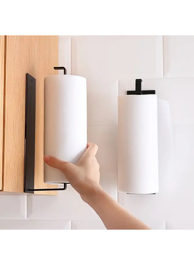Black Self-Adhesive Paper Towel Holder No Drill Under Shelf Storage Carbon Steel Dispenser for Kitchen Bathroom Office - Image 4