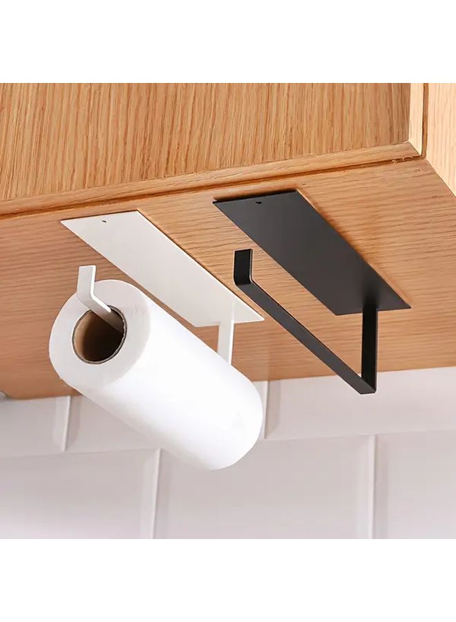 Black Self-Adhesive Paper Towel Holder No Drill Under Shelf Storage Carbon Steel Dispenser for Kitchen Bathroom Office - Image 1