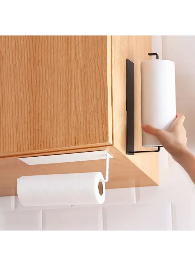 Black Self-Adhesive Paper Towel Holder No Drill Under Shelf Storage Carbon Steel Dispenser for Kitchen Bathroom Office - Image 2