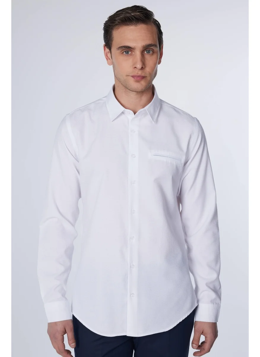 تودورس Men's Slim Fit Slim Fit Long Sleeve Cotton Dobby Single Pocket White Shirt