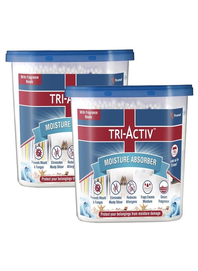 Tri-Activ Moisture Absorber | Absorbs upto 600ml Each | Pack of 2 | Dehumidifier for Room Moisture | Air Freshener & Humidity Absorber for Wardrobe, Toilet & Car | Prevents Mould, Fungus, Odour| Ocean - Image 1