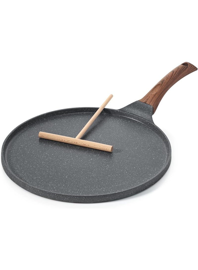 Nonstick Crepe Pan, Swiss Granite Coating Dosa Pan Pancake Flat Skillet Tawa Griddle  20 CM With Stay-Cool Handle, Induction Compatible, PFOA Free (Gray) - Image 1