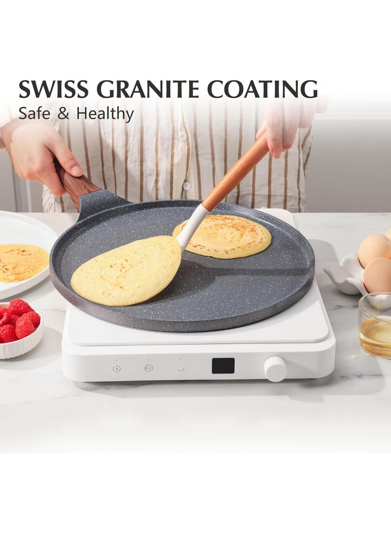 Nonstick Crepe Pan, Swiss Granite Coating Dosa Pan Pancake Flat Skillet Tawa Griddle  20 CM With Stay-Cool Handle, Induction Compatible, PFOA Free (Gray) - Image 3