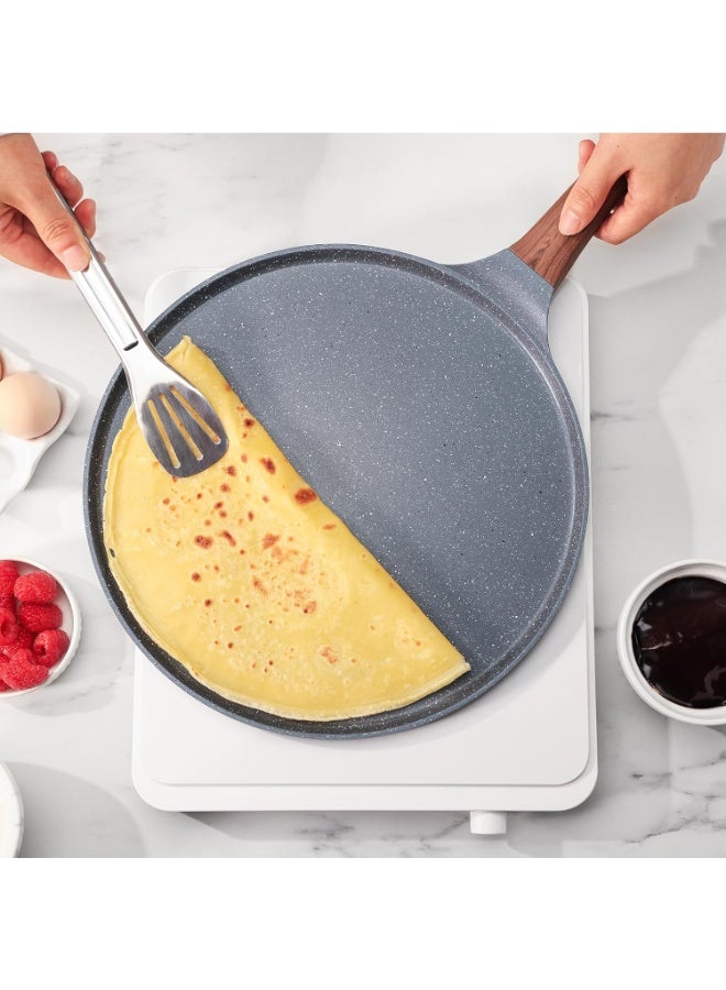 Nonstick Crepe Pan, Swiss Granite Coating Dosa Pan Pancake Flat Skillet Tawa Griddle  20 CM With Stay-Cool Handle, Induction Compatible, PFOA Free (Gray) - Image 4