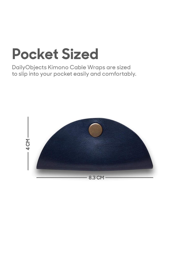 DailyObjects - DailyObjects Kimono Cable Wrap for Cables/Chords/Wires | Wire Winder, Headphones Holder, Mini Clip Organiser | Made, Dry-Milled Leather | (Blue and Brown) - Set of 2 - Image 1