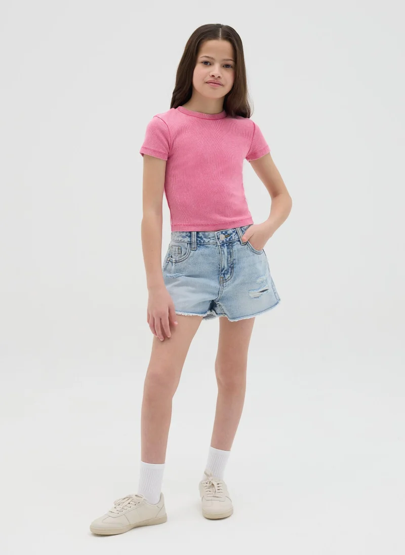 او في اس Blue Denim Shorts In Cotton