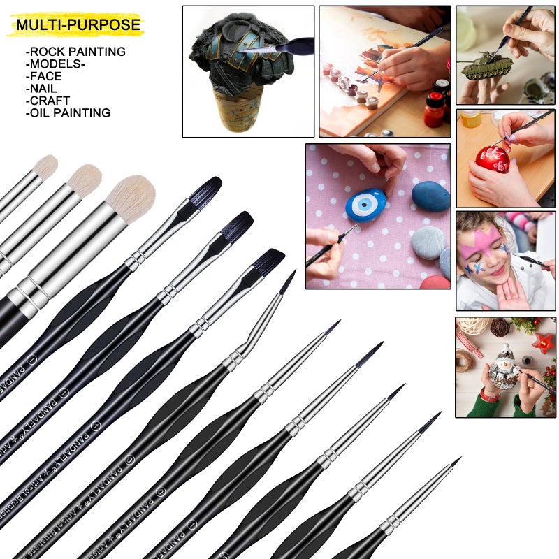 PANDAFLY Miniature Paint Brushes Drybrush Set, 12 Sizes Detail Paint Brush Set, Small Fine Detail Brushes for Acrylic, Watercolors, Oil, Paint by Number, Figurine - Image 4