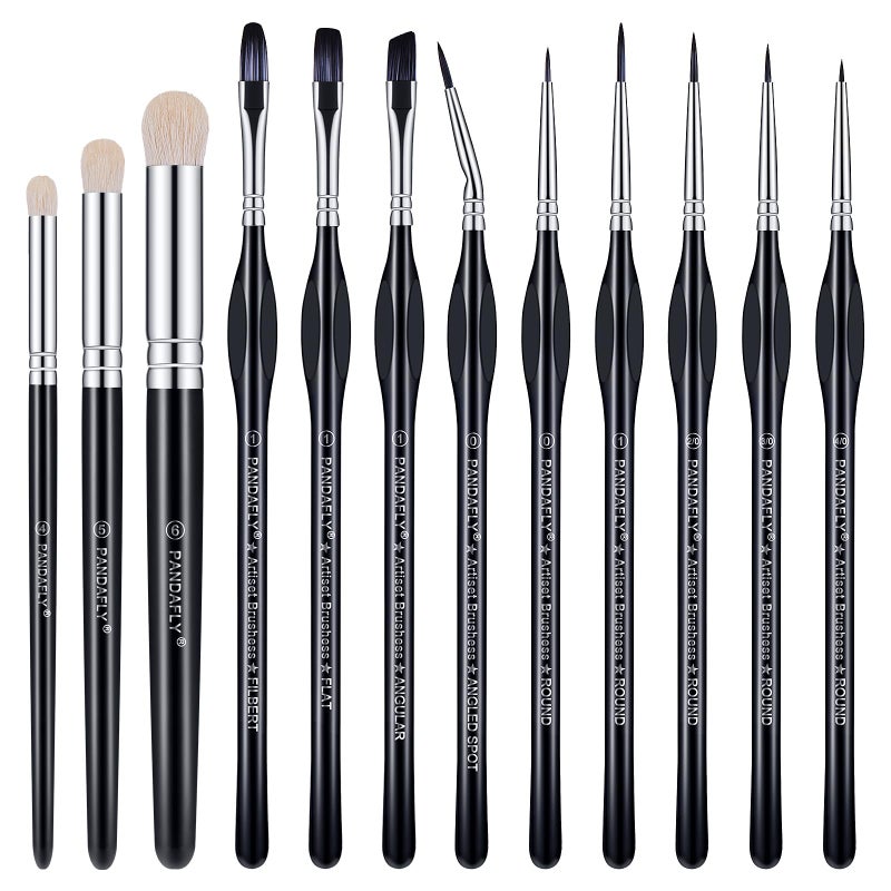 PANDAFLY Miniature Paint Brushes Drybrush Set, 12 Sizes Detail Paint Brush Set, Small Fine Detail Brushes for Acrylic, Watercolors, Oil, Paint by Number, Figurine - Image 1