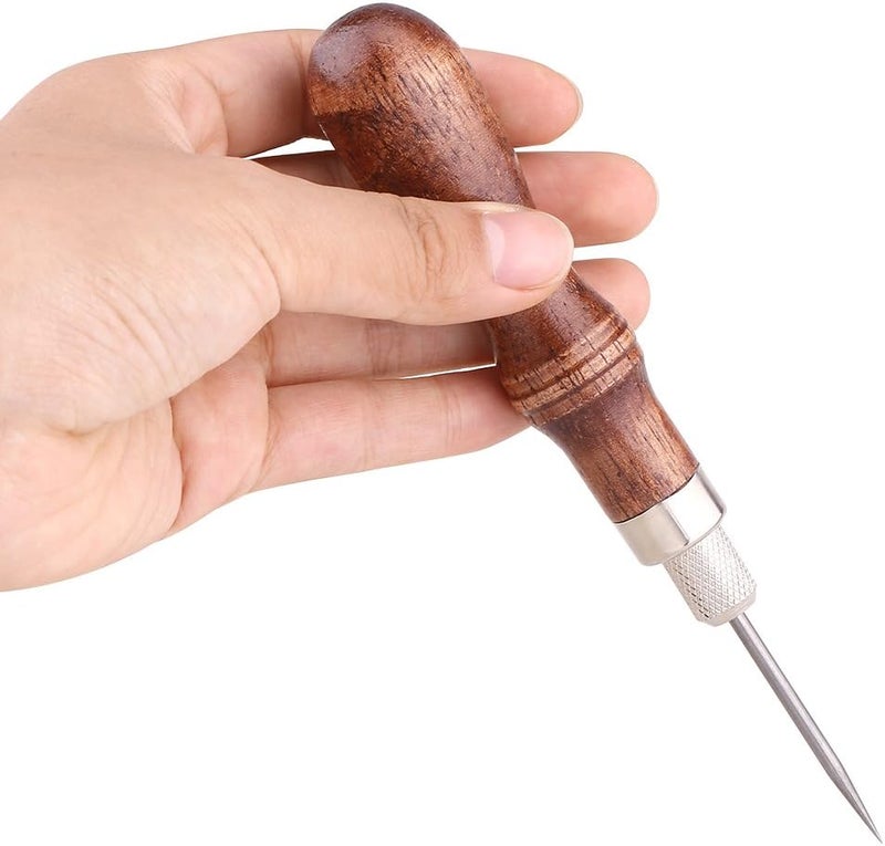 klarako Leather Sewing Awl, Stitching Awl with Wooden Handle Handmade Sewing Tools with 4 Awl Heads DIY Leathercraft Hole Punch Tool Supplies for leather craft beginners amateurs - Image 5
