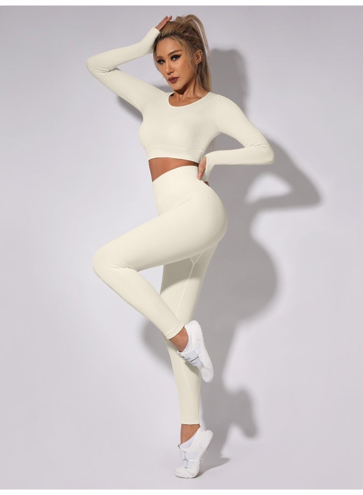 general Ribbed Sport Set Women Sport Long sleeve Fitness Leggings Sportswear Outfits - Image 4