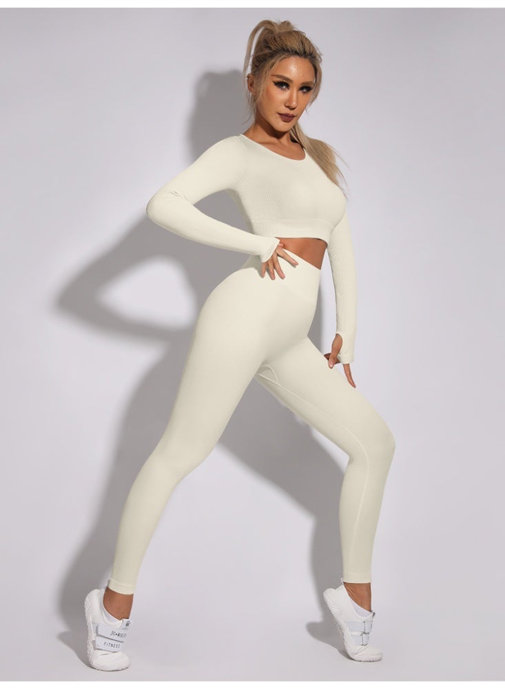 general Ribbed Sport Set Women Sport Long sleeve Fitness Leggings Sportswear Outfits - Image 3