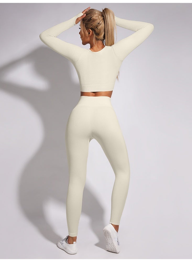 general Ribbed Sport Set Women Sport Long sleeve Fitness Leggings Sportswear Outfits - Image 2