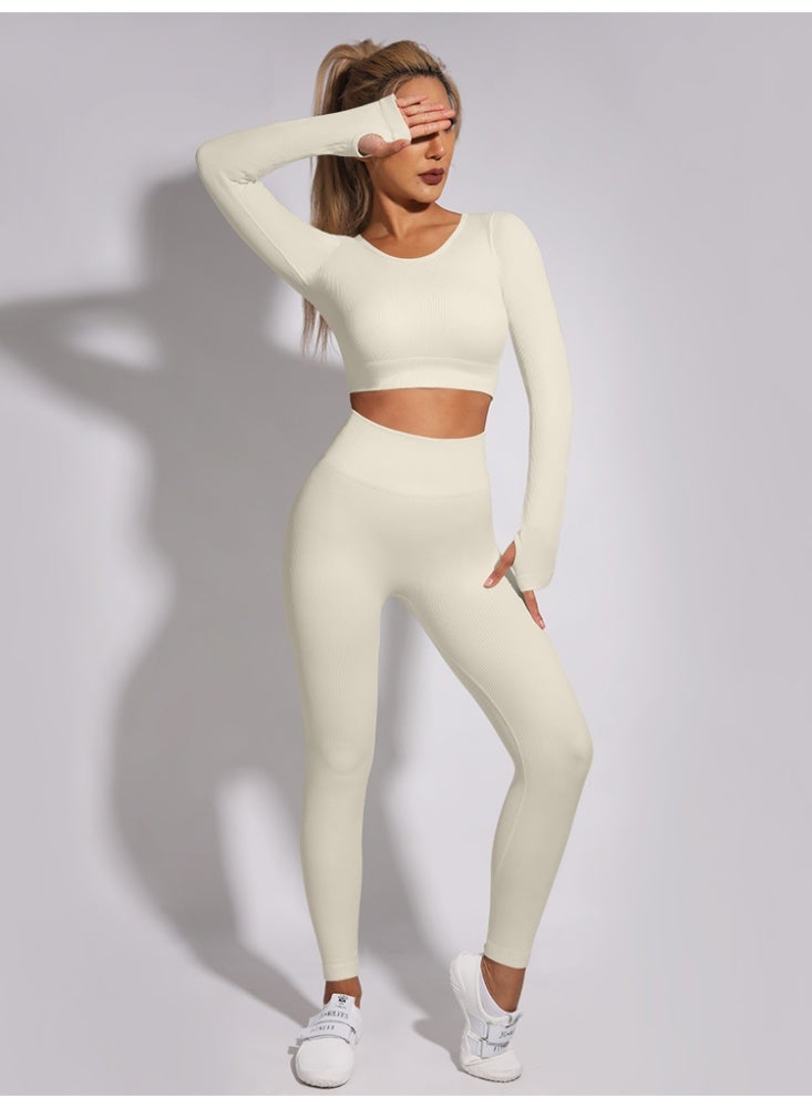 general Ribbed Sport Set Women Sport Long sleeve Fitness Leggings Sportswear Outfits - Image 1