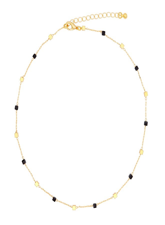 FUTIMELY Bohemia Green Beaded Beads Choker Necklace for Women,Simple Fresh Green Beaded Square Round Bead Choker Necklace Fashion Jewelry (Gold+Black Gold Square) - Image 1