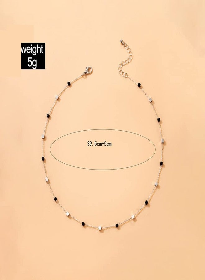 FUTIMELY Bohemia Green Beaded Beads Choker Necklace for Women,Simple Fresh Green Beaded Square Round Bead Choker Necklace Fashion Jewelry (Gold+Black Gold Square) - Image 5