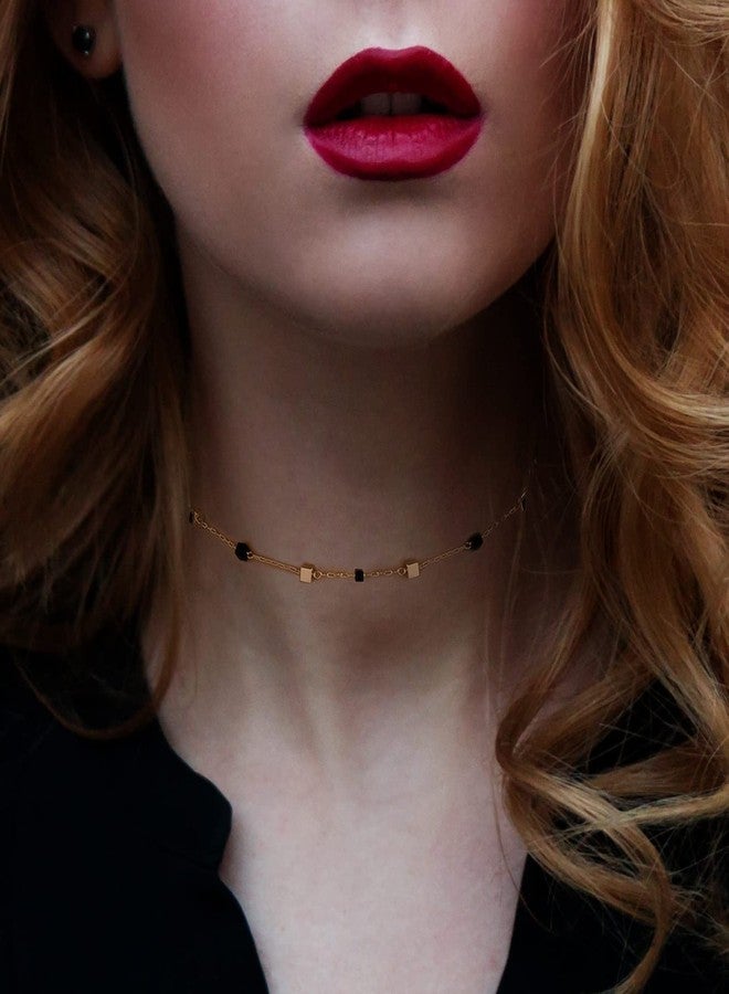 FUTIMELY Bohemia Green Beaded Beads Choker Necklace for Women,Simple Fresh Green Beaded Square Round Bead Choker Necklace Fashion Jewelry (Gold+Black Gold Square) - Image 2