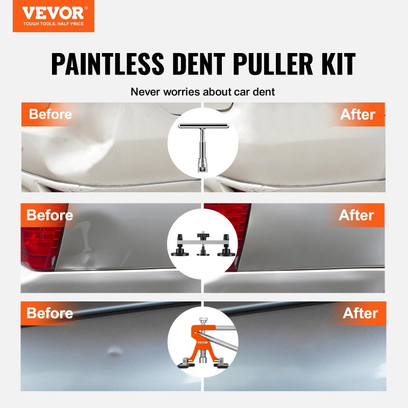 VEVOR 117 PCS Car Dent Puller Kit, Paintless Dent Repair Tool with Lifter, Slide Hammer & Suction Cup for Auto Body Dents, Hail Damage, Door Dings - Image 2