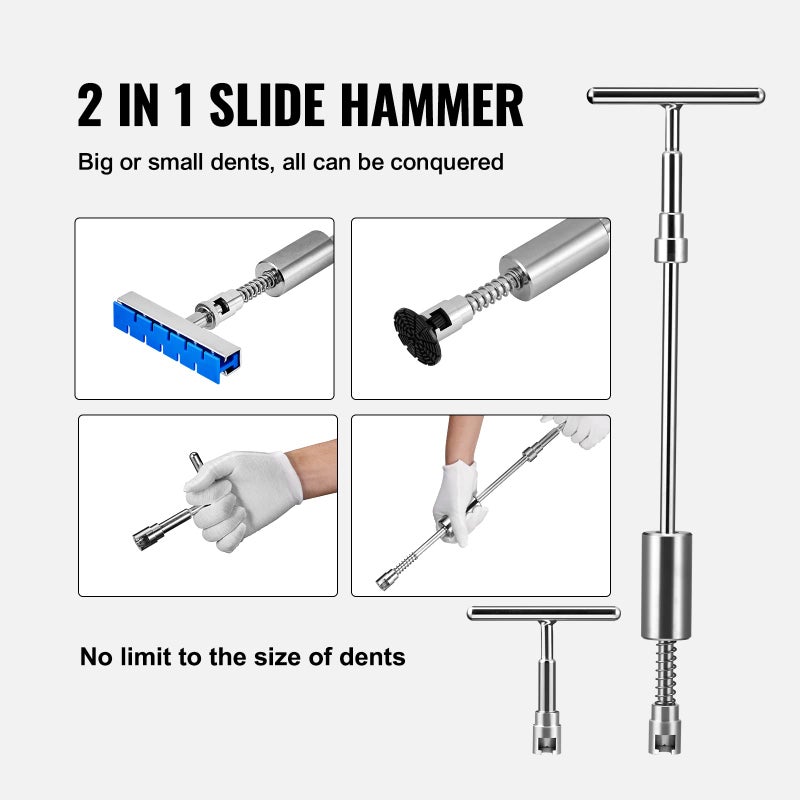 VEVOR 117 PCS Car Dent Puller Kit, Paintless Dent Repair Tool with Lifter, Slide Hammer & Suction Cup for Auto Body Dents, Hail Damage, Door Dings - Image 3