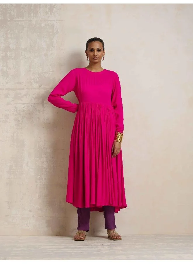 ترو برونز trueBrowns Pink Crinkle Anarkali Kurta Pant Dupatta Set