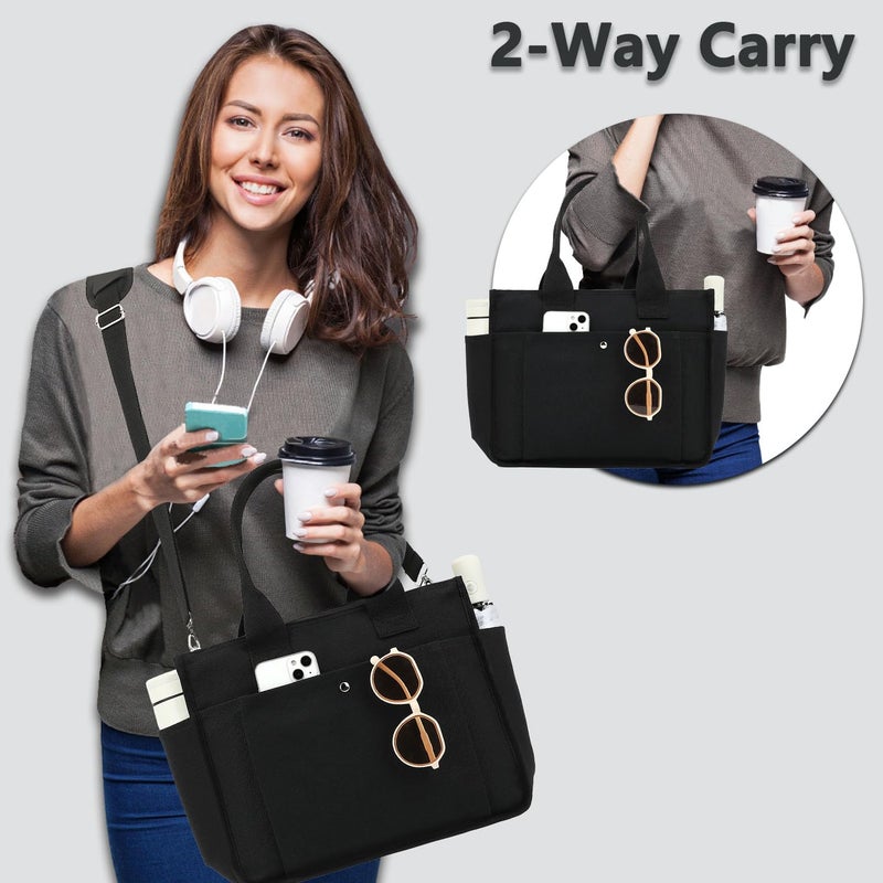 Fammart Large Canvas Tote Bag for Women with Zipper & Compartments, Crossbody Laptop Bags for Work College Travel - Image 3