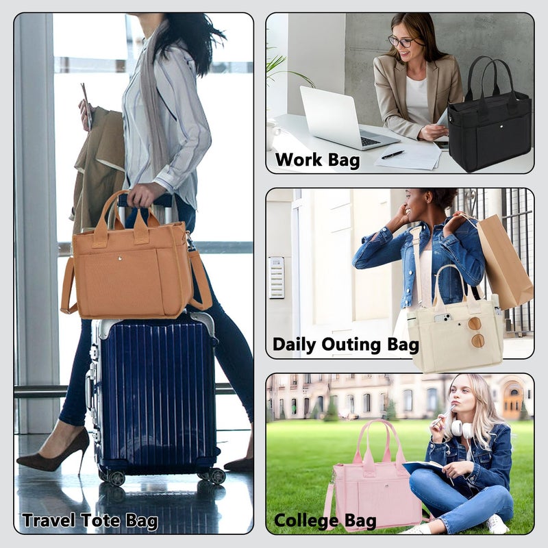 Fammart Large Canvas Tote Bag for Women with Zipper & Compartments, Crossbody Laptop Bags for Work College Travel - Image 2