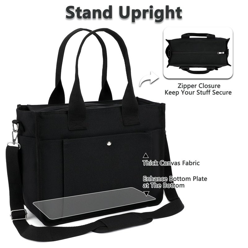 Fammart Large Canvas Tote Bag for Women with Zipper & Compartments, Crossbody Laptop Bags for Work College Travel - Image 5