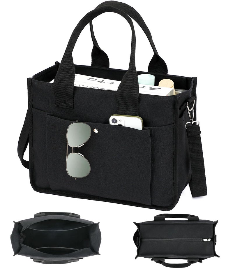 Fammart Large Canvas Tote Bag for Women with Zipper & Compartments, Crossbody Laptop Bags for Work College Travel - Image 1