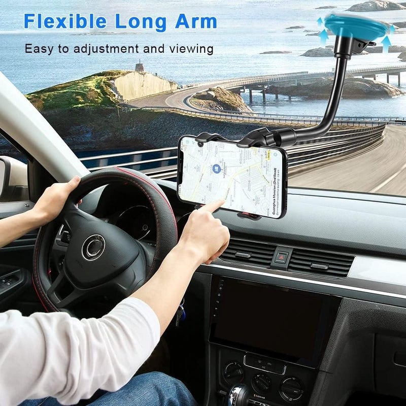 YZtree Phone Holders for Your Car: Windshield Phone Mount with Long Arm, 360Â° Rotation Strong Suction Cell Phone Car Mount, Anti-Shake Stabilizer for iPhone, Samsung, All Smartphones - Image 2