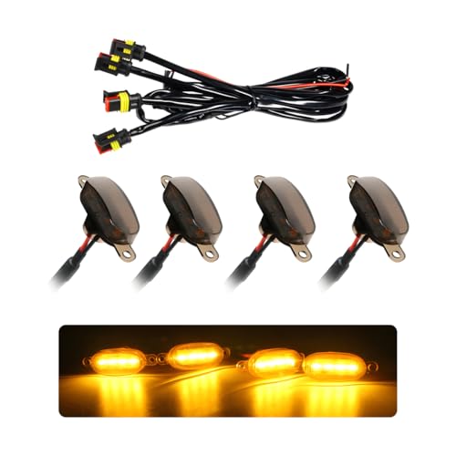 FSTURIOS 4PCS Car LED Grille Lights Bright Front Grill Bumper Trim Lamps with Wiring Harness Waterproof Grille LED Lights for 20042019 F150 F250 F350 Raptor20132018 Ram 1500 BlackYellow - Image 1